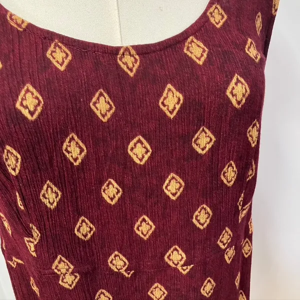 Vintage Rabbit Rabbit Rabbit Rayon Slip‎ Dress Womens M USA Made Maroon Gold - Image 4