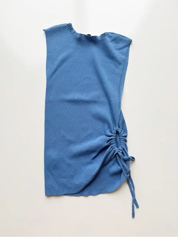 Zara Ruched Ribbed Knit Tank Blue size Medium - Image 5