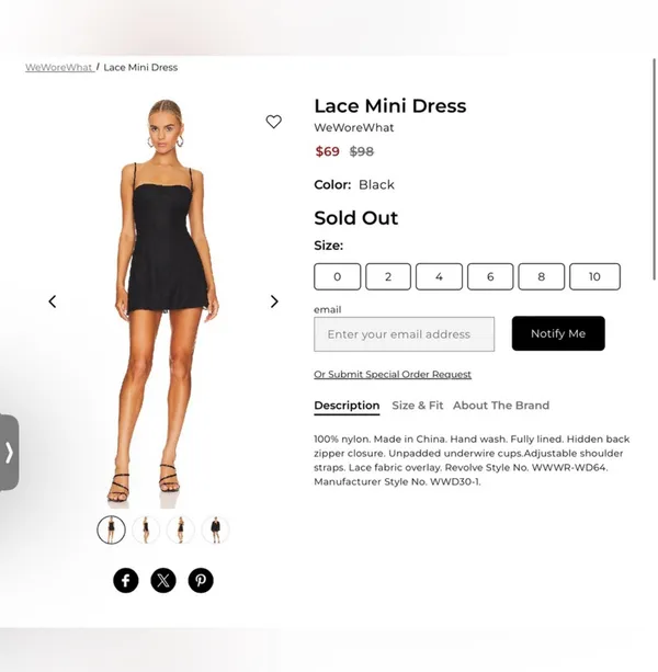 NWT WeWoreWhat Black Lace Mini Dress Sz 10 - Image 4