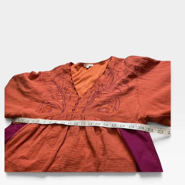 Jodifl Embroidered V-Neck Bell Sleeve Babydoll Top Orange Magenta G13191 - Image 6