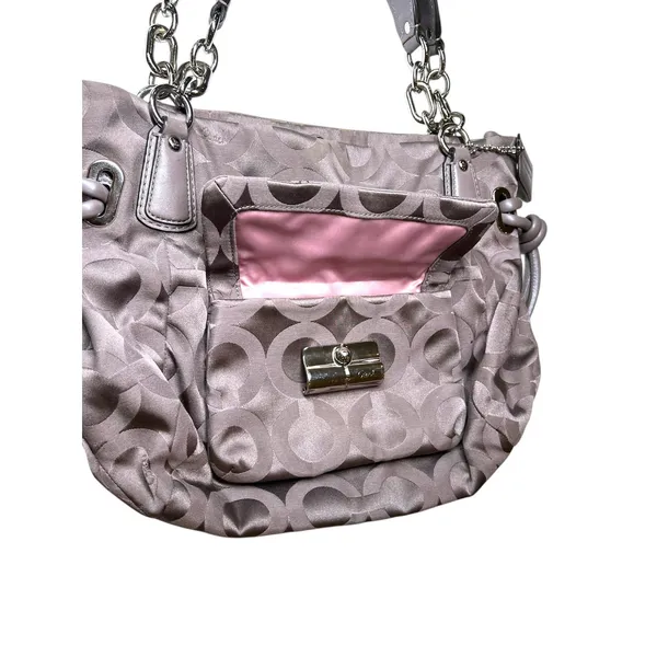 RARE Vintage Y2K Coach Kristin Op Art Sateen Satchel Purse Bag Large Silver Logo - Image 4