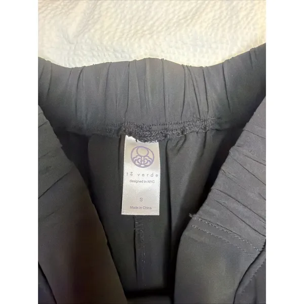 Te Verde Black Wide Leg Pleated Lightweight Pants Athleisure Sz 8 - Image 4