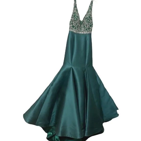 VIENNA Prom Homecoming‎ Pageant Dress Emerald Green Size 6 Mermaid Embellished - Image 2