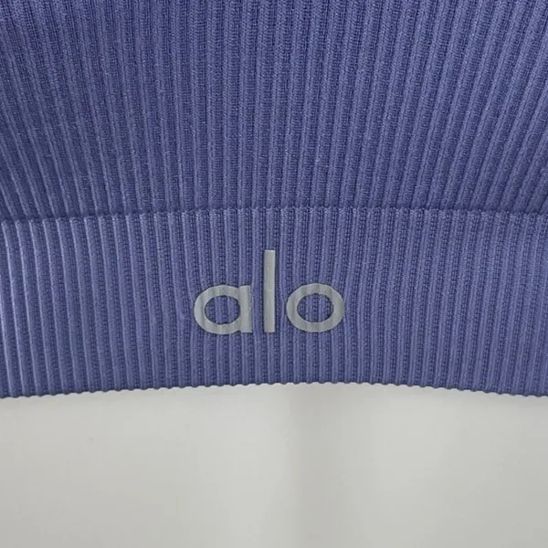 Alo Yoga Blue Ribbed Knit Cross Back Workout Athletic Sports Bra Crop Top Size S - Image 4