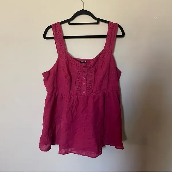Torrid Babydoll Cotton Window Pane Button Front Tank in Red Bud - Image 4
