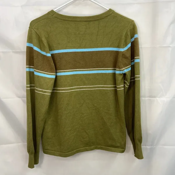 Women's green crewneck soft knit striped cotton blend grunge y2k‎ sweater small - Image 6