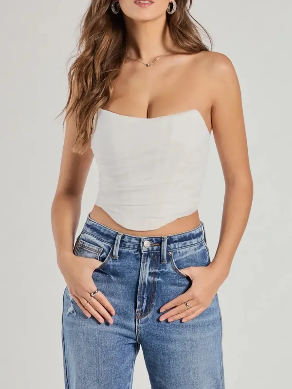 Windsor Hit The Streets White Strapless Mesh Corset Top Size Large - Image 2