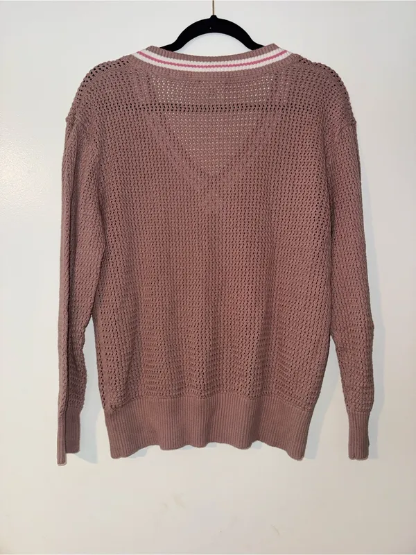 Varley Women’s V-Neck Knit Sweater Brown with Pink & White Detailing NWOT - Image 8