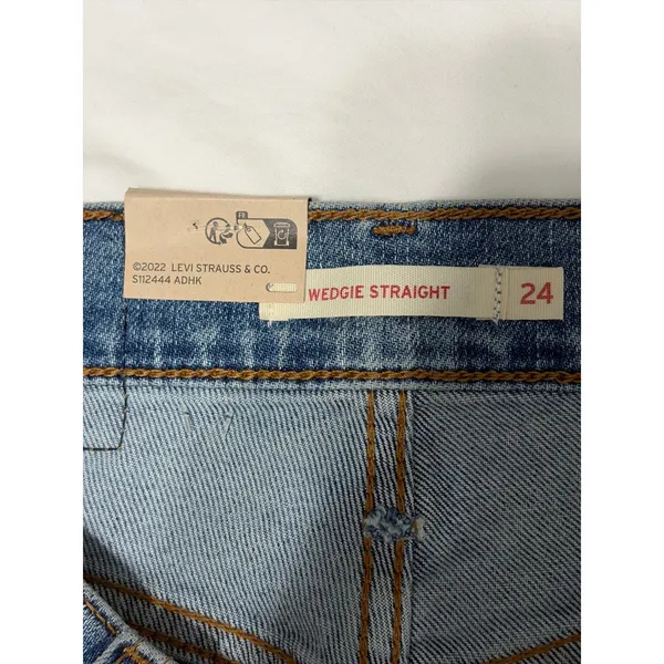 Levis Wedgie Straight High Rise Distressed Raw Hem Jeans Blue 24x28 NEW US Sz 0 - Image 9