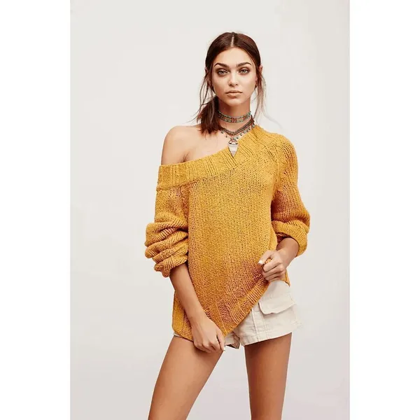Free People Desert Sun Golden Yellow Beachy Slouch Chunky Sweater Large - Image 9