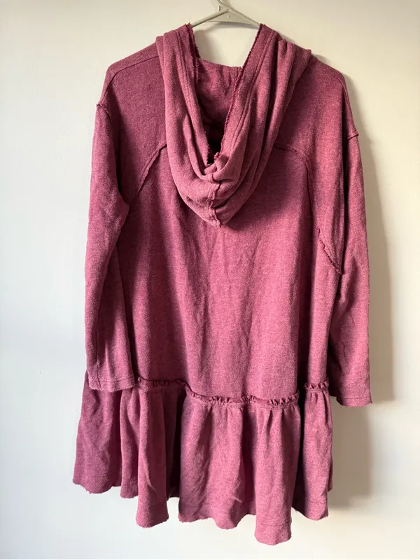 Free People Full Zip Sweatshirt Ruffle Flowy Hippie Boho Red Pink Size S M - Image 9