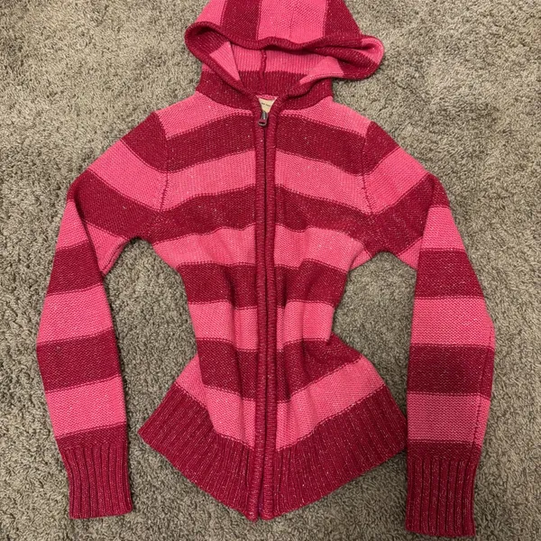 Y2K Early 2000’s Pink Stripe Glitter Sweater Hoodie - Image 2