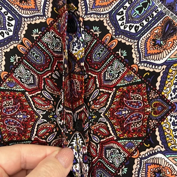 Crosby Large Purple, Red Boho Pattern 70s Button Down Long Sleeve Shirt - Image 5