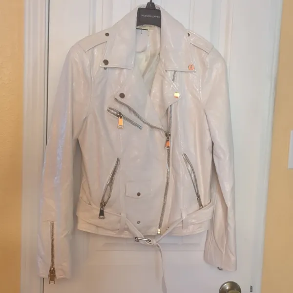 Silence & Noise White Faux Leather Biker Jacket Size M - Image 2