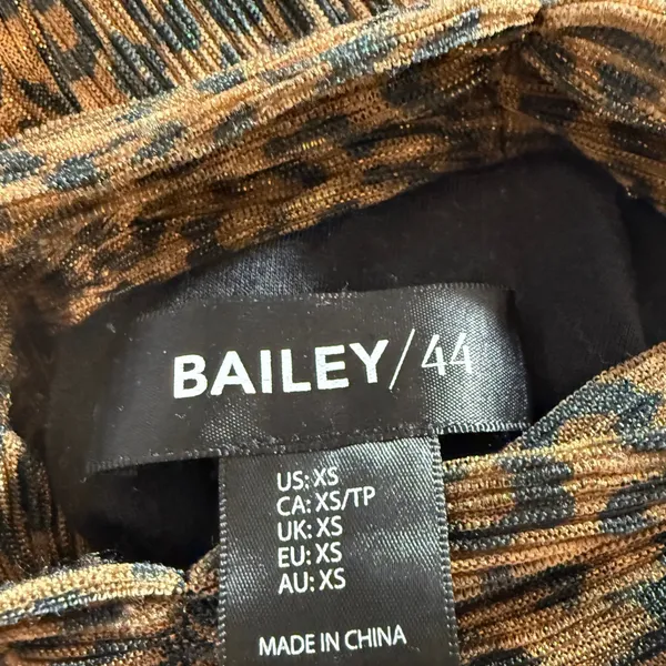 BAILEY‎ 44 Leopard Print Mock Neck Metallic Pleated Black Brown Blouse EUC XS - Image 7