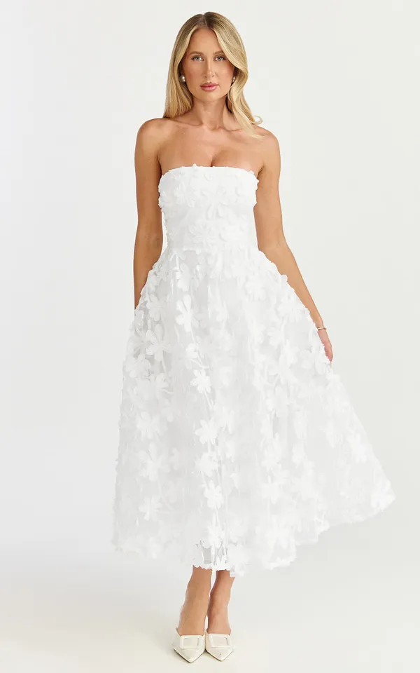 New Showpo RHEIVA Strapless 3D Embroidery Midi White Dress Size Large MSRP $149 - Image 4