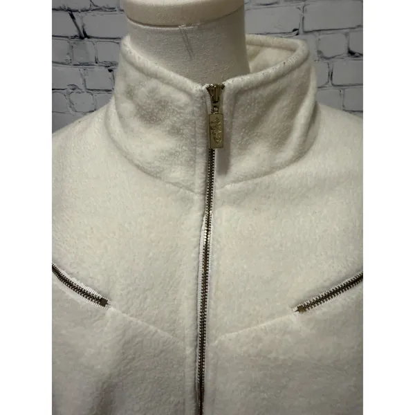 Bob Mackie QVC Wearable Art ivory/cream fleece jacket Size Large - Image 3