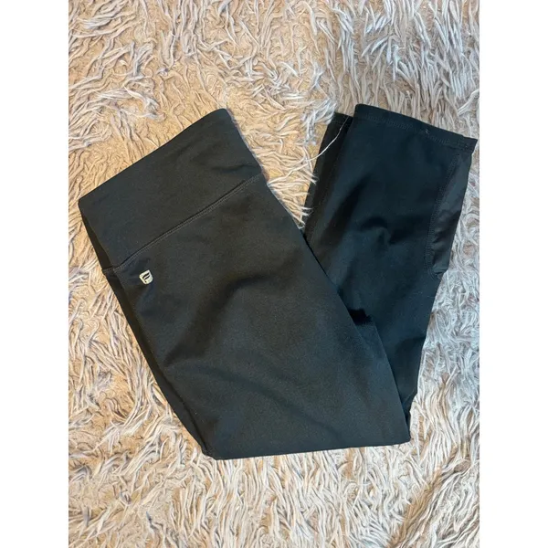 Fabletics Black Mesh Panel Cropped Leggings High Waisted Athletic Capris XL - Image 4