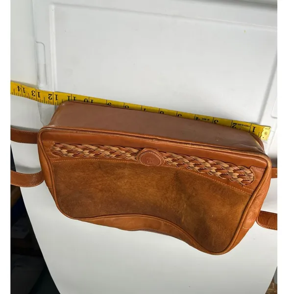 Vintage 90's Lladro purse Bag Shoulder Crossbody Woven Leather Brown Brass - Image 9