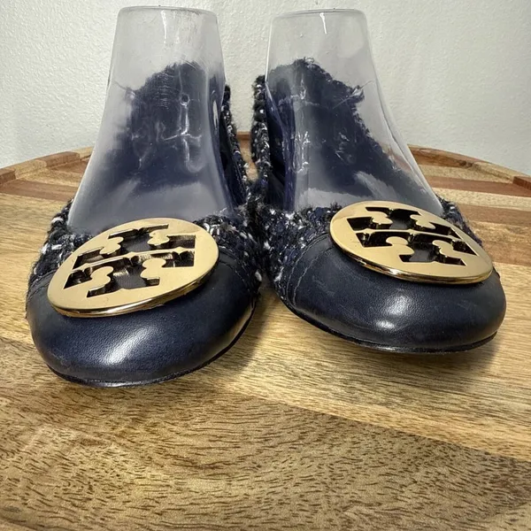 TORY BURCH Serena Reva Rare Navy White Boucle Tweed Ballet Flat Sz 8.5 $225‎ - Image 5