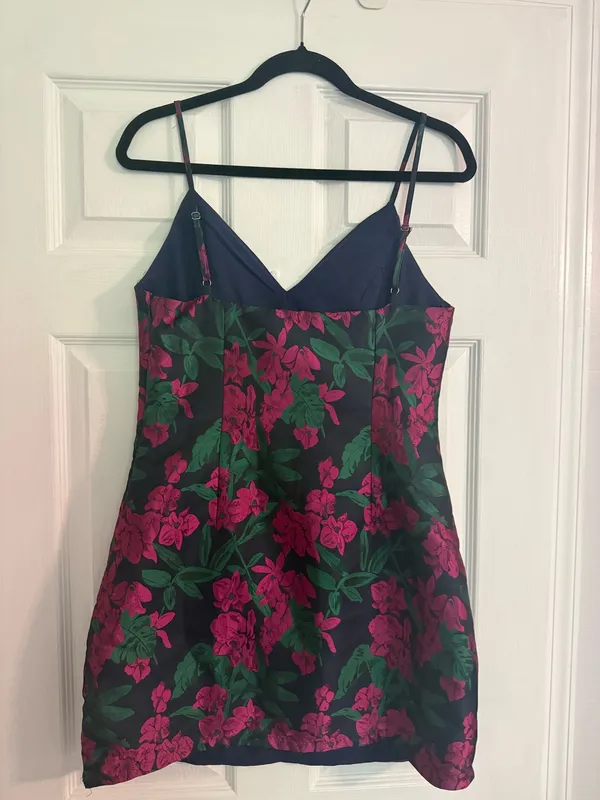 Lulus Absolutely Exquisite Navy Blue Floral Jacquard Mini Dress - Image 3