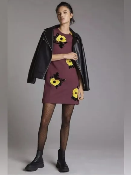 Dhruv Kapoor Anthropologie Small Burgundy Sequin Flower Mini Dress Fall Party - Image 2