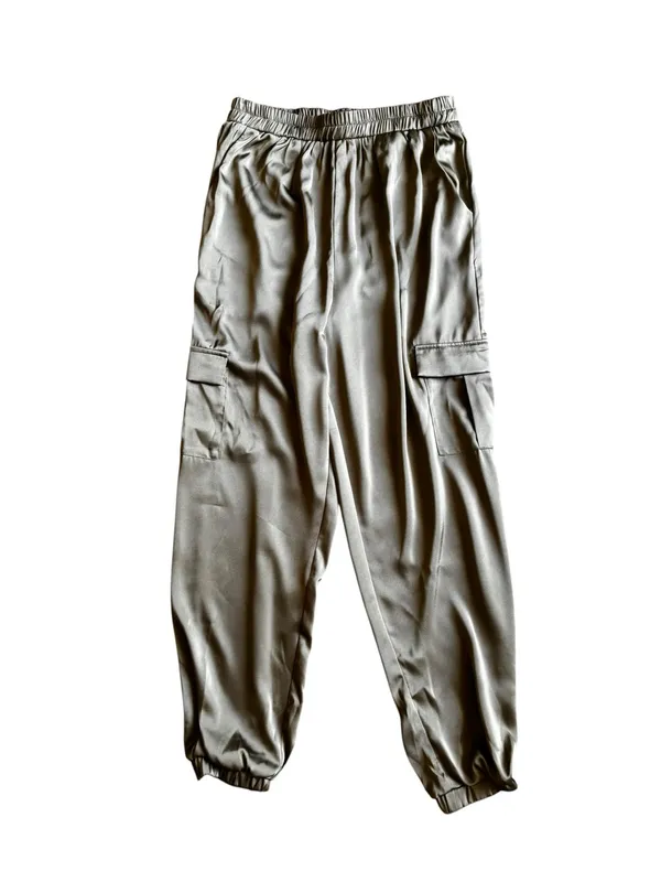 NWT Petal & Pup Gilli Luca Olive Green Satin Cargo Jogger Pants Size M - Image 3