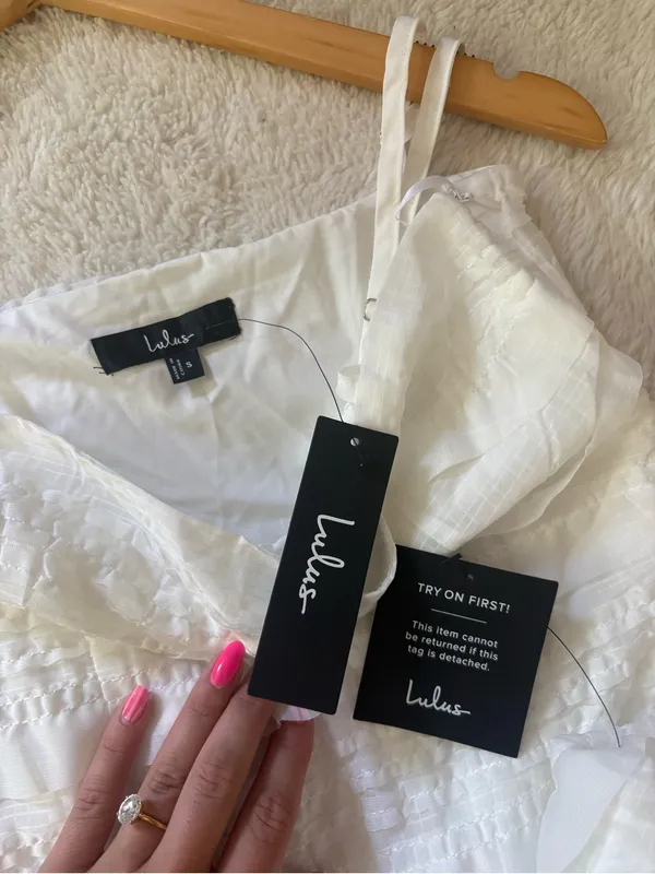 Lulus Emele White Textured Tiered Mini Dress Size Small NWT Sleeveless Feminine - Image 6