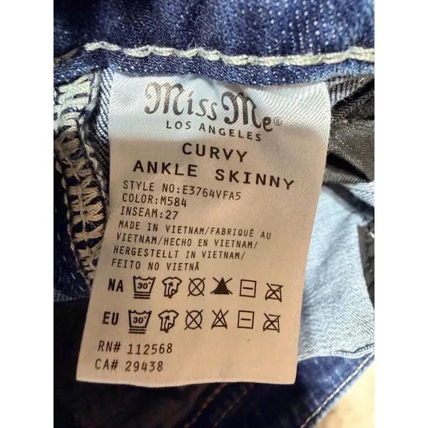 Miss Me Jeans Curvy Ankle Skinny Women's 30 Blue E3764VFA5 Horseshoe Western - Image 6