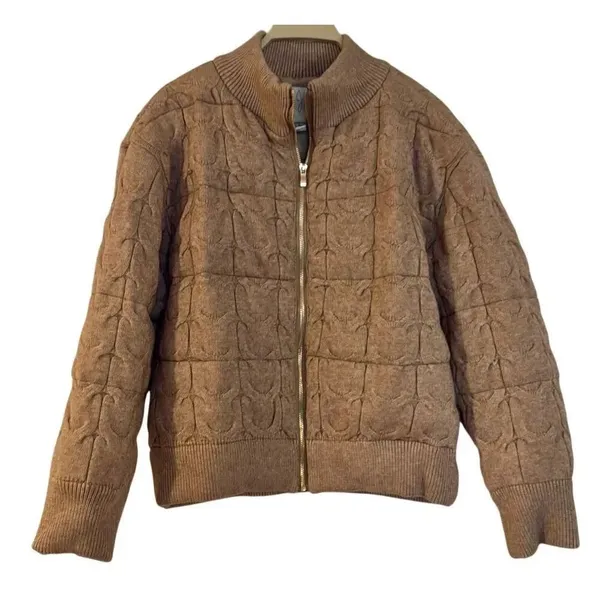 Joie tan puffer cableknit bomber style jacket M - Image 2