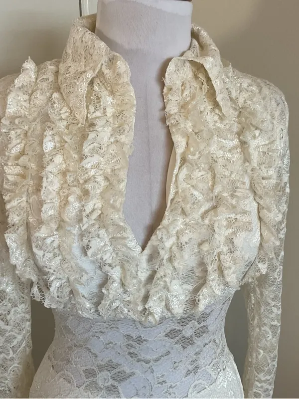 Sentimental NY Cream Lace Ruffle Mini Dress Small S Bridal Shower USA Made - Image 3