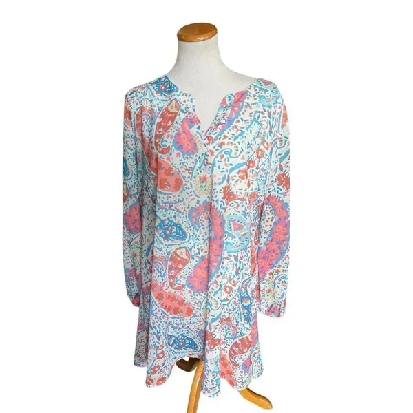 Womens Boutique Pastel Confetti Paisley Split Neck Dress - Sz XXL - Image 3
