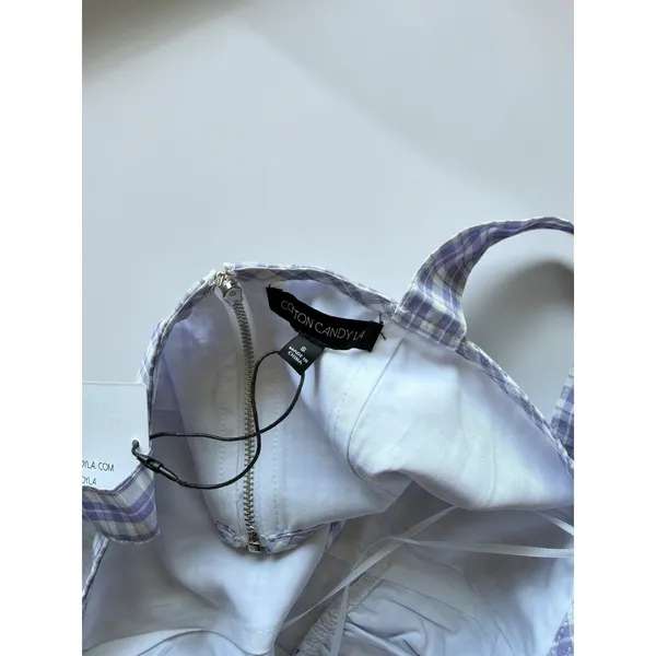Cotton Candy LA Gingham Corset Top‎ Purple White Plaid Boned Crop Camisole Small - Image 3
