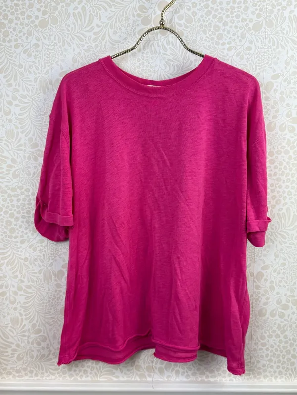 We The Free Hot Pink Cotton Blend Perfect Oversized Tee - Size - Medium - Image 4