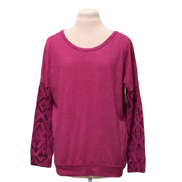 Victoria's secret PINK magenta tribal print long sleeve top tee shirt size large - Image 2