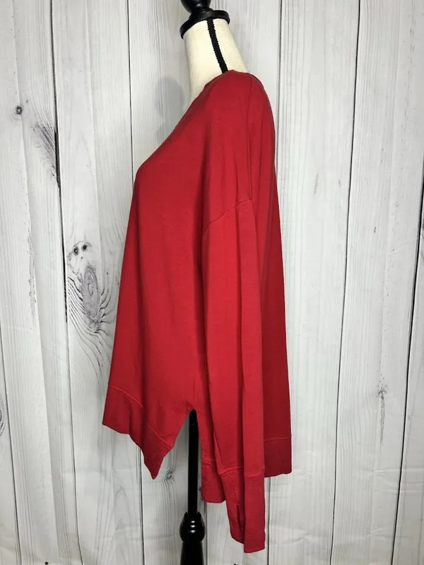 Athleta Coaster Luxe Sweatshirt Red Tencel Modal Pullover Sz L High Low Hem - Image 5