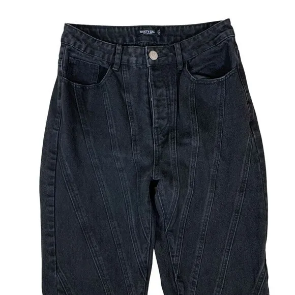 Nasty Gal Black High Rise Mom Jeans Raw‎ Hem Contrast Stitching 6 - Image 2