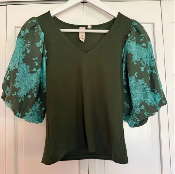Anthropologie Dolan Left Coast green ribbed puff sleeve blouse S - Image 3