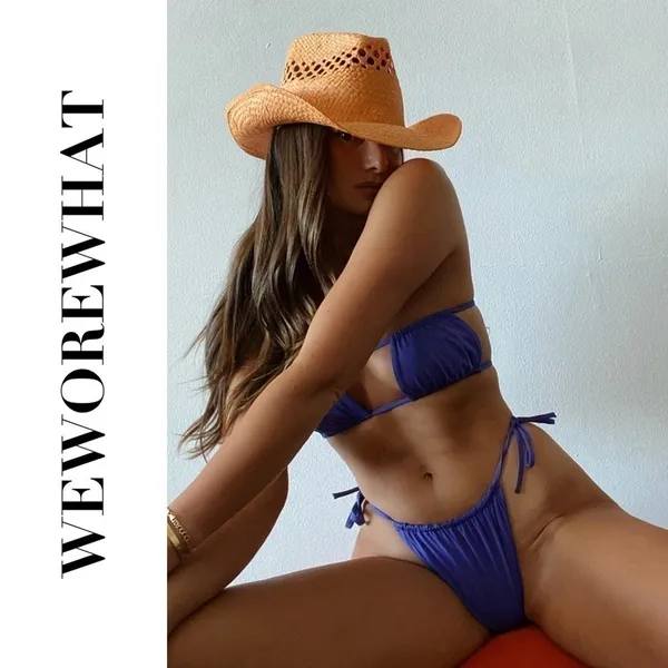 WeWoreWhat Ruched Bandeau Bikini Sapphire Blue XS NWT‎ - Image 4