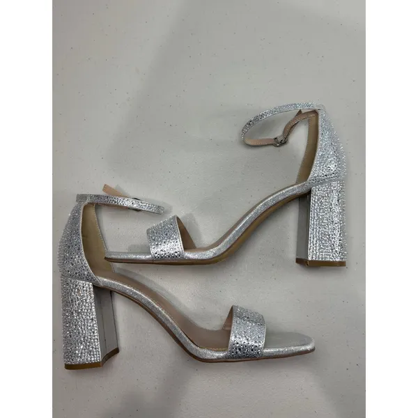 Kelly & Katie Silver Caital Sandal 9M 3 inch Rhinestone‎ Ankle Strap HoCo Prom - Image 4