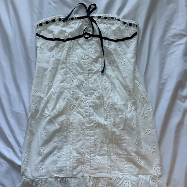Peppermayo White Strapless Dress with Black Bow - Image 5