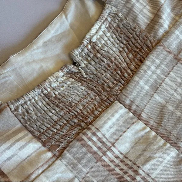 AEROPOSTALE Spaghetti Strap Plaid Mini Dress‎ w/ Slit @ Hem Brown/Cream Sz L - Image 3
