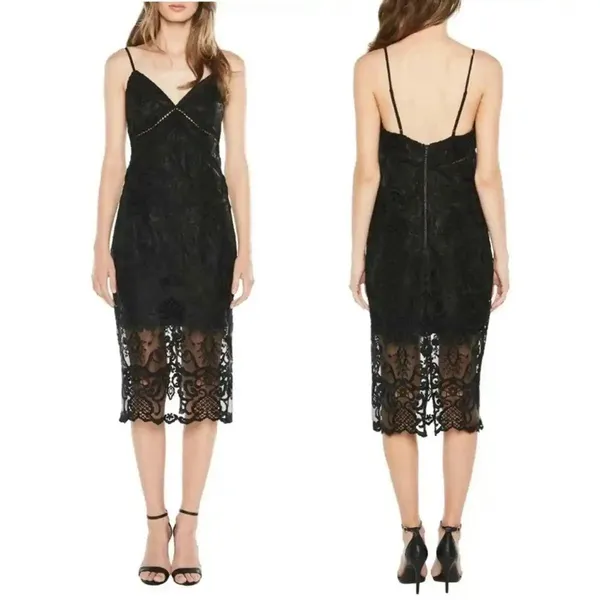 NWT Bardot Lola Lace Slip Dress Size 4 / XS Black Midi Bodycon Cocktail Party - Image 10