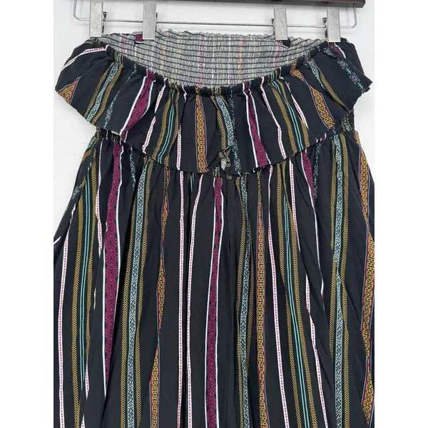 Torrid Size 2 Strapless Ruffle Dress Black Multicolor Stripe Boho Smocked Rayon - Image 4