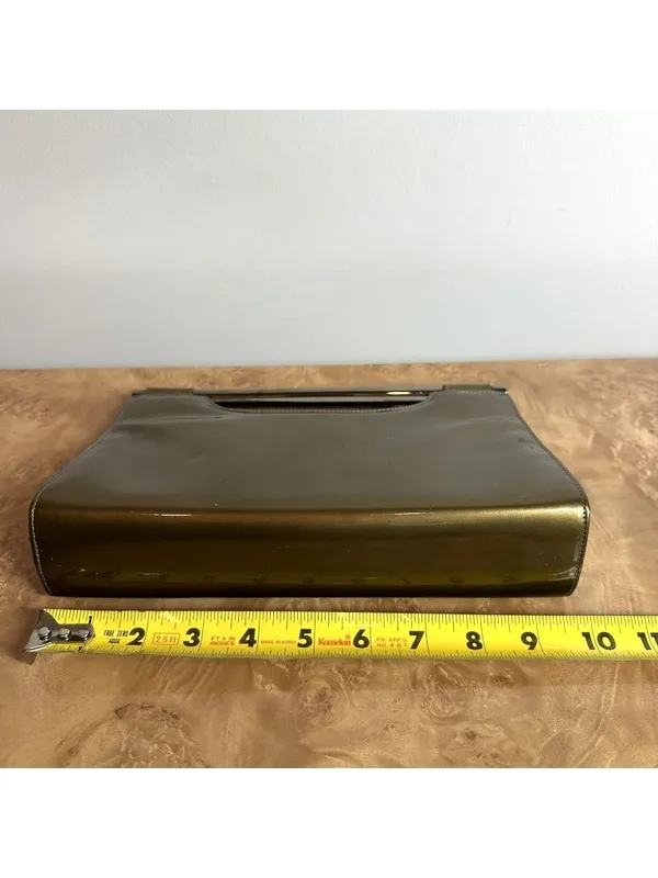 Stuart Weitzman Vintage Bronze Patent Leather Frame Bag Crossbody Clutch - Image 5