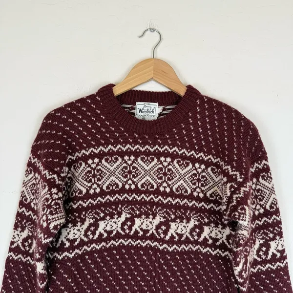 Vintage Woolrich Fair Isle Winter Pullover Maroon Sweater - Image 3