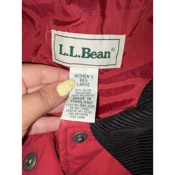 LL Bean Quilted Chore Barn Jacket Ladies Large Red Brown Corduroy Trim VTG - Image 5