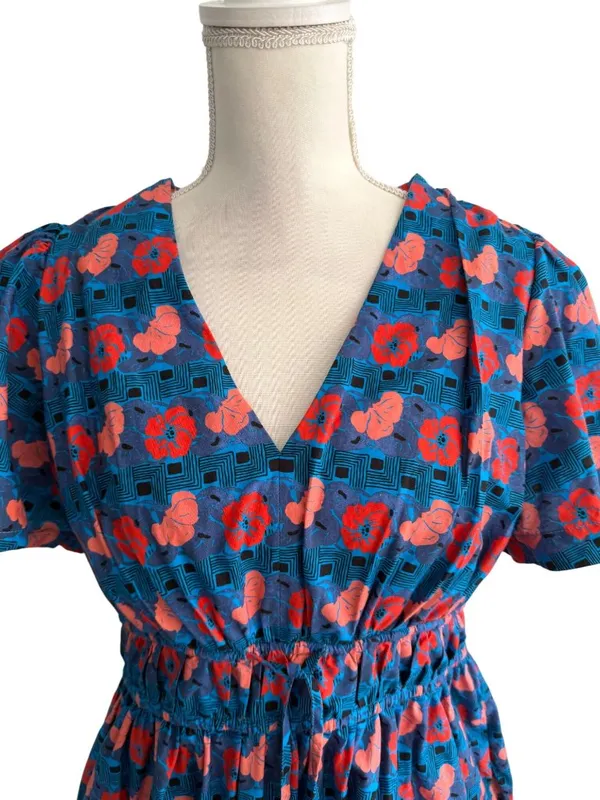TUCKERNUCK Blue Red Tropical Floral Print Dress Size Medium - Image 2