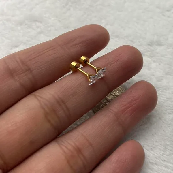 18k Gold plated Square White Crystal Zircon 4mm Stud Earrings - ERG-S - Image 4