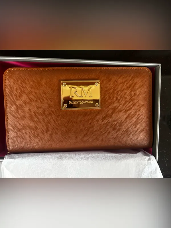 NWT Robert‎ Matthew Aria Leather Wallet Wristlet – Brown Jewel 24K Gold - Image 7